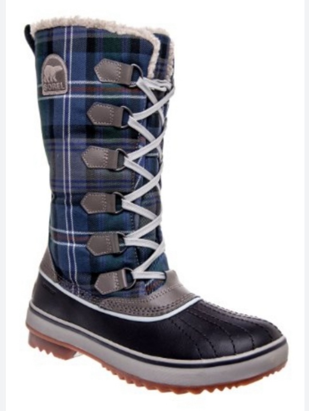 Sorel Tivoli Plaid Winter Boot - Gray/Blue size 6.5